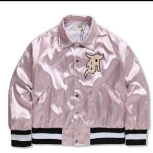 Fear of God pink satin bomber jacket